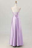 Dusty Sage A-Line Spaghetti Straps Satin Long Bridesmaid Dress with Lace Up Back