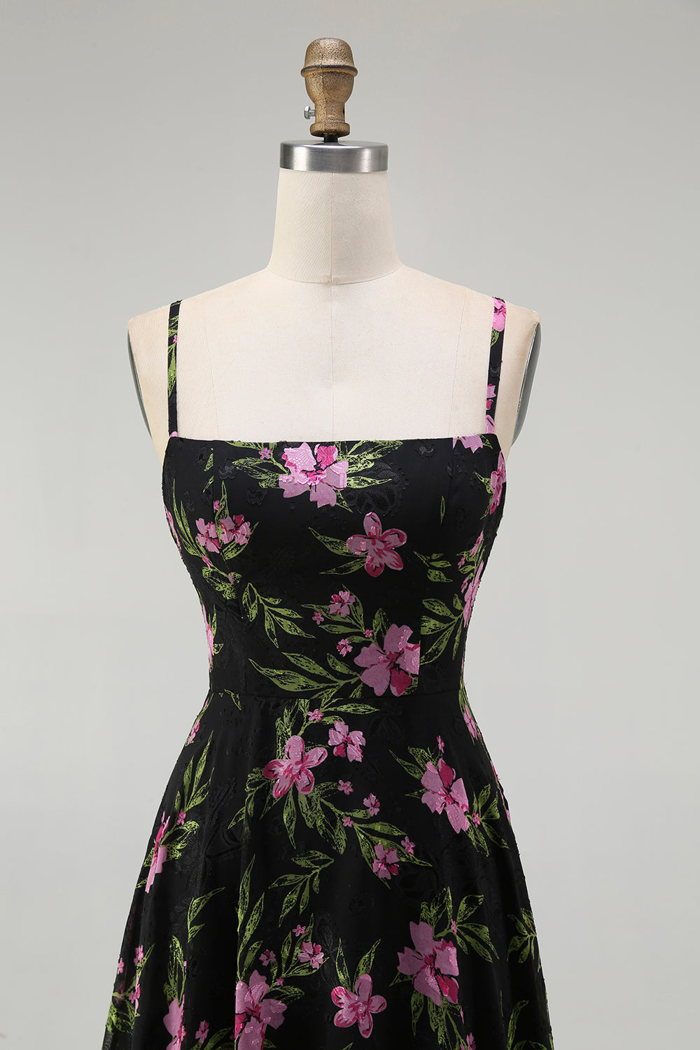 WEDTREND Women Black Pink Floral Long Bridesmaid Dress A Line Spaghetti Straps Backless Chiffon Wedding Guest Dress WEDTREND Women Black Pink Floral Long Bridesmaid Dress A Line Spaghetti Straps Backless Chiffon Wedding Guest Dress