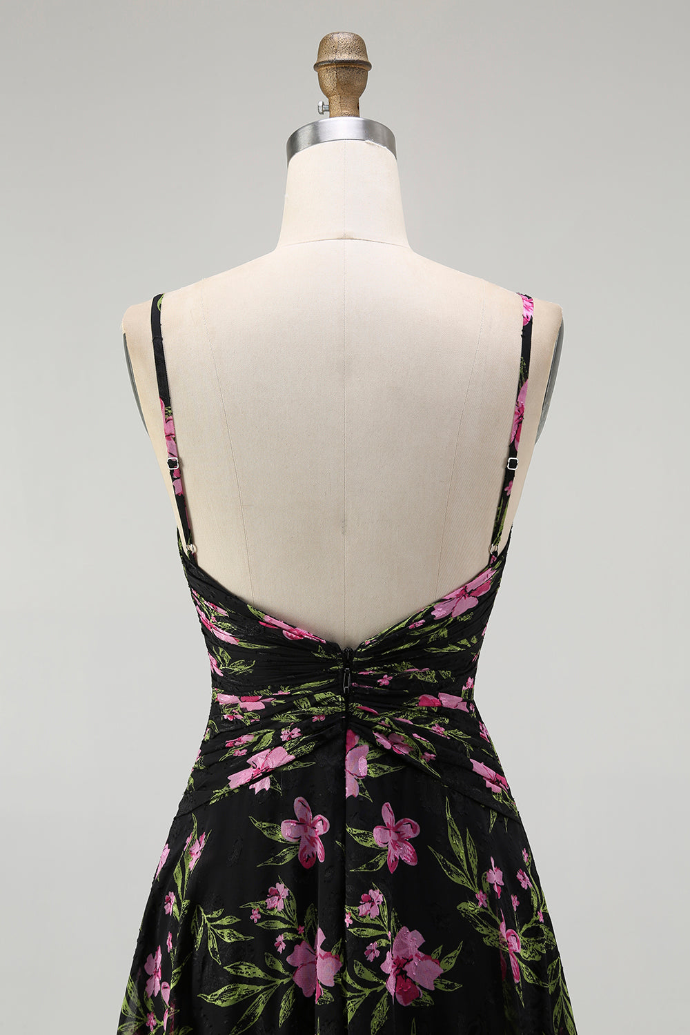 dark pink floral bridesmaid dress Pink Floral V Neck Sleeveless Ruffles Long Chiffon Bridesmaid Dresses