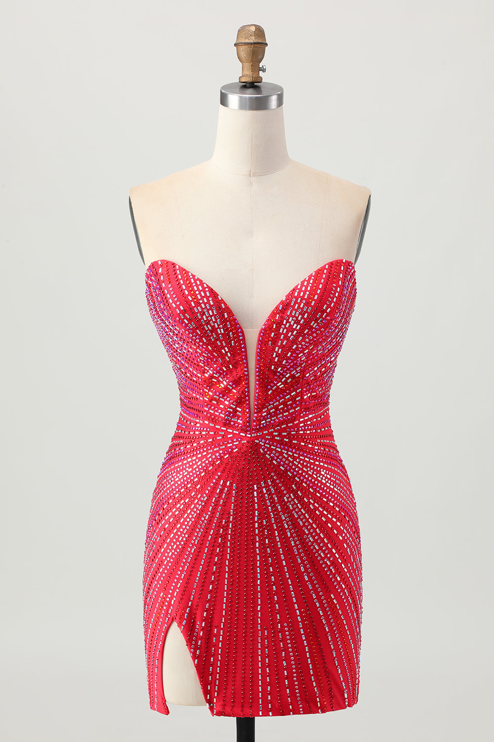 WEDTREND Women Sparkly Red Tight Homecoming Dress with Slit Strapless Beaded Short Cocktail Dress WEDTREND Women Sparkly Red Tight Homecoming Dress with Slit Strapless Beaded Short Cocktail Dress