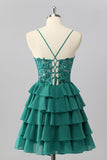 Dark Green A-Line Spaghetti Straps Sequin Short Homecoming Dress with Ruffles