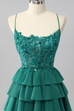 Dark Green A-Line Spaghetti Straps Sequin Short Homecoming Dress with Ruffles