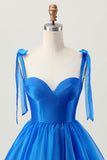 Royal Blue A Line Spaghetti Straps Ruffle Homecoming Dress with Lace Up Back