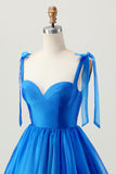 Royal Blue A Line Spaghetti Straps Ruffle Homecoming Dress with Lace Up Back
