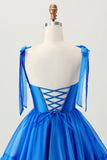 Royal Blue A Line Spaghetti Straps Ruffle Homecoming Dress with Lace Up Back