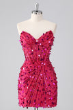 Sparkly Red Bodycon Strapless Corset Homecoming Dress With Sequins