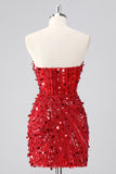 Sparkly Red Bodycon Strapless Corset Homecoming Dress With Sequins
