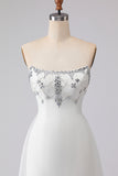 White A Line Beaded Strapless Long Wedding Dress