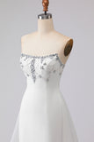 White A Line Beaded Strapless Long Wedding Dress