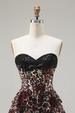 Sweetheart Brown Leopard A Line Sequin Corset Tiered Ruffle Long Prom Dress