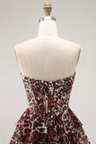 Brown Leopard A-Line Sweetheart Corset Tiered Long Prom Dress with Ruffles
