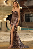 Mermaid Coffee Leopard Sweetheart Corset Long Prom Dress with Slit
