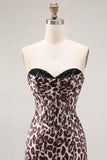 Sweetheart Mermaid Coffee Leopard Corset Long Prom Dress with Slit