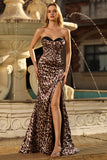 Mermaid Coffee Leopard Sweetheart Corset Long Prom Dress with Slit
