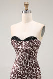 Sweetheart Mermaid Coffee Leopard Corset Long Prom Dress with Slit