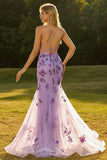 Purple Mermaid Beaded Sequin Corset Long Prom Dress