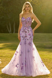 Purple Mermaid Beaded Sequin Corset Long Prom Dress