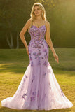 Purple Mermaid Beaded Sequin Corset Long Prom Dress