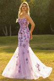 Purple Mermaid Beaded Sequin Corset Long Prom Dress