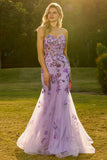 Purple Mermaid Beaded Sequin Corset Long Prom Dress