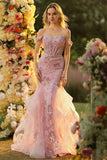 Blush Mermaid Off The Shoulder Corset Beaded Convertible Long Prom Dress with Sequins