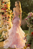 Blush Mermaid Off The Shoulder Corset Beaded Convertible Long Prom Dress with Sequins