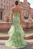 Green Mermaid Off The Shoulder Beaded Corset Convertible Long Prom Dress with Sequins