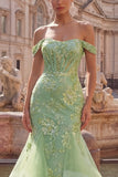 Green Mermaid Off The Shoulder Beaded Corset Convertible Long Prom Dress with Sequins
