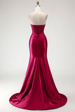 Champagne Mermaid Sweetheart Corset Beaded Ruched Long Prom Dress with Slit
