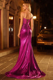 Metallic Golden Beaded Mermaid Corset Long Prom Dress with Slit