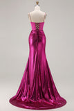 Sparkly Dark Purple Mermaid Corset Beaded Lace Up Back Long Prom Dress with Slit