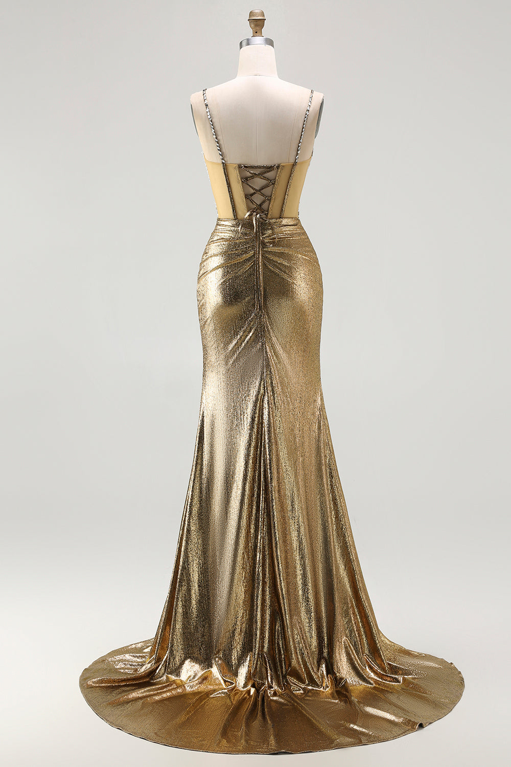WEDTREND Women Metallic Golden Long Prom Dress Beaded Mermaid Corset Party Dress with Slit WEDTREND Women Metallic Golden Long Prom Dress Beaded Mermaid Corset Party Dress with Slit