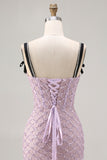 Sparkly Lilac Beaded Mermaid Corset Sequin Long Prom Dress with Slit