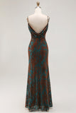 Dark Green Sheath Spaghetti Straps Long Burnout Velvet Dress with Slit