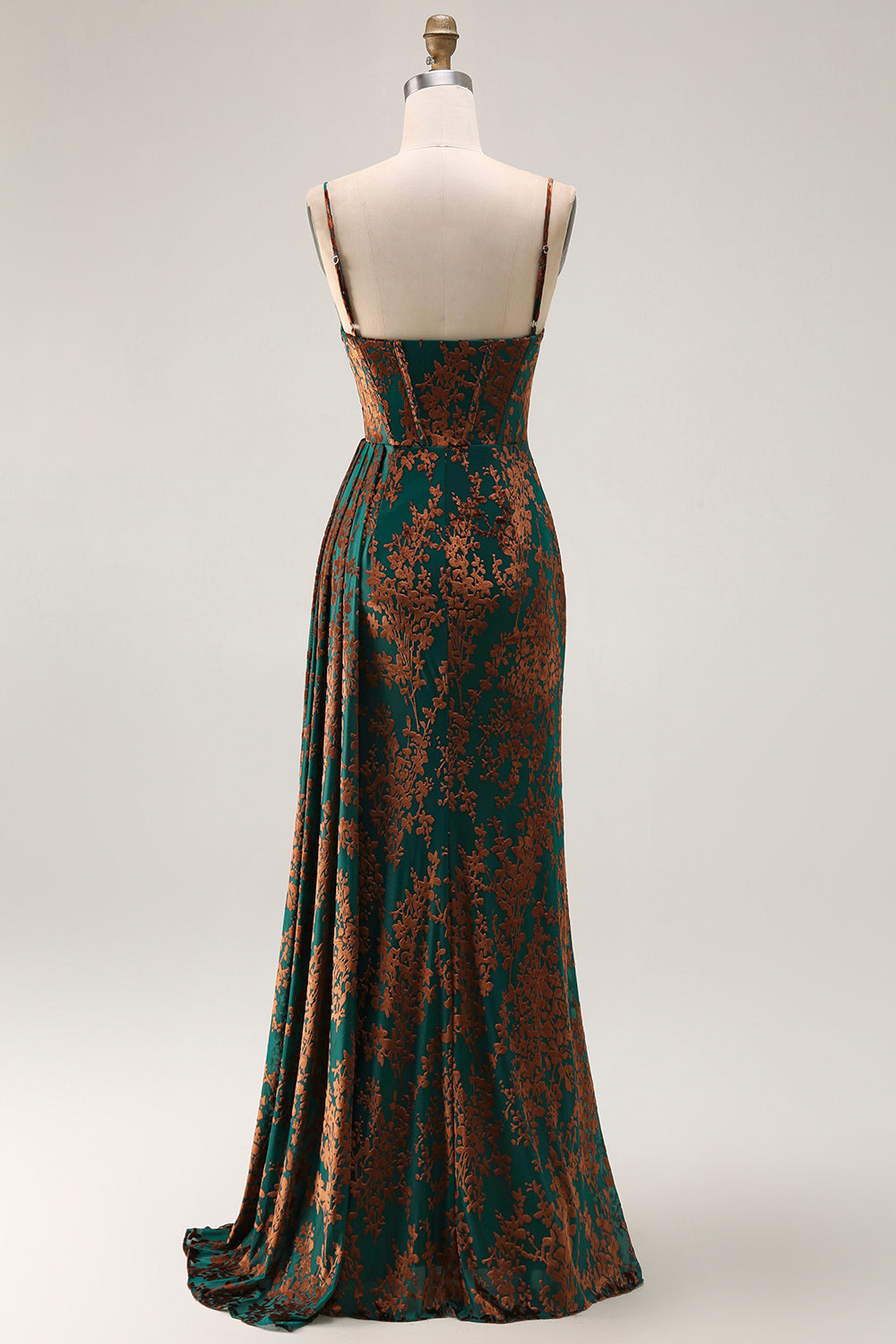 WEDTREND Women Dark Green Bridesmaid Dress Floral Burnout Velvet Dress with Slit Mermaid Corset Streamer Long Wedding Guest Dress, Dark Green / US20W