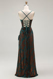 Dark Green Sheath Burnout Velvet Spaghetti Straps Maxi Dress with Lace Up Back