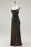 Dark Green Sheath Burnout Velvet Spaghetti Straps Maxi Dress with Lace Up Back