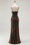 Dark Green Spaghetti Straps Sheath Velvet Burnout Maxi Dress with Slit