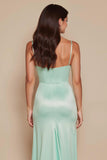 Mint Green Mermaid Spaghetti Straps Long Bridesmaid Dress with Slit