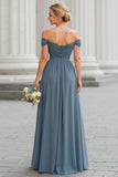Off The Shoulder Twilight A-Line Long Bridesmaid Dress with Slit