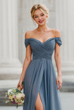 Off The Shoulder Twilight A-Line Long Bridesmaid Dress with Slit