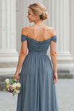 Off The Shoulder Twilight A-Line Long Bridesmaid Dress with Slit