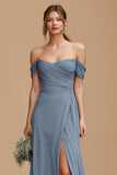 Twilight Off The Shoulder A-Line Long Bridesmaid Dress with Slit