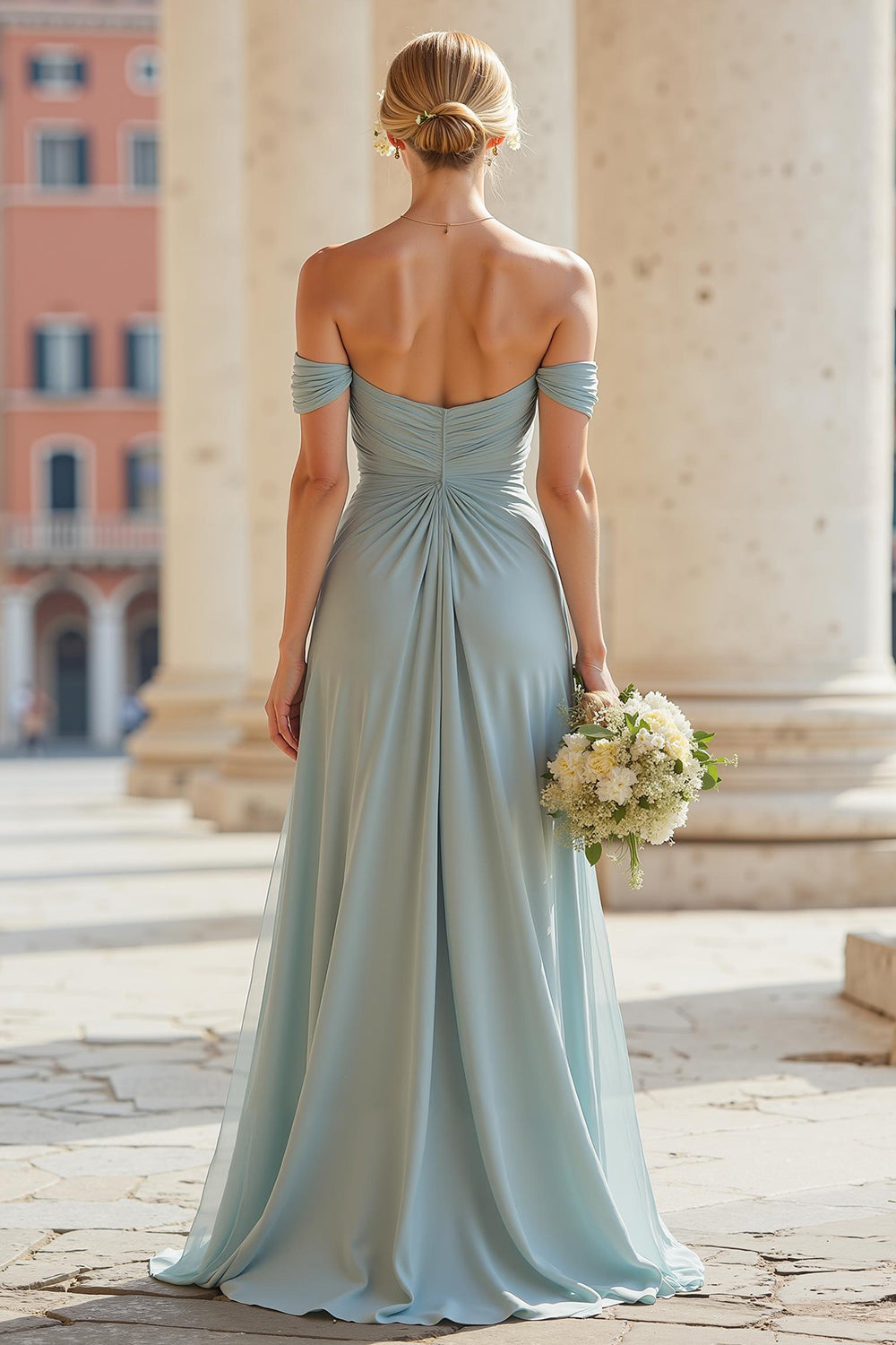WEDTREND Women A-Line Grey Blue Bridesmaid Dress with Slit Off The Shoulder Sleeveless Pleated Wedding Guest Dress WEDTREND Women A-Line Grey Blue Bridesmaid Dress with Slit Off The Shoulder Sleeveless Pleated Wedding Guest Dress