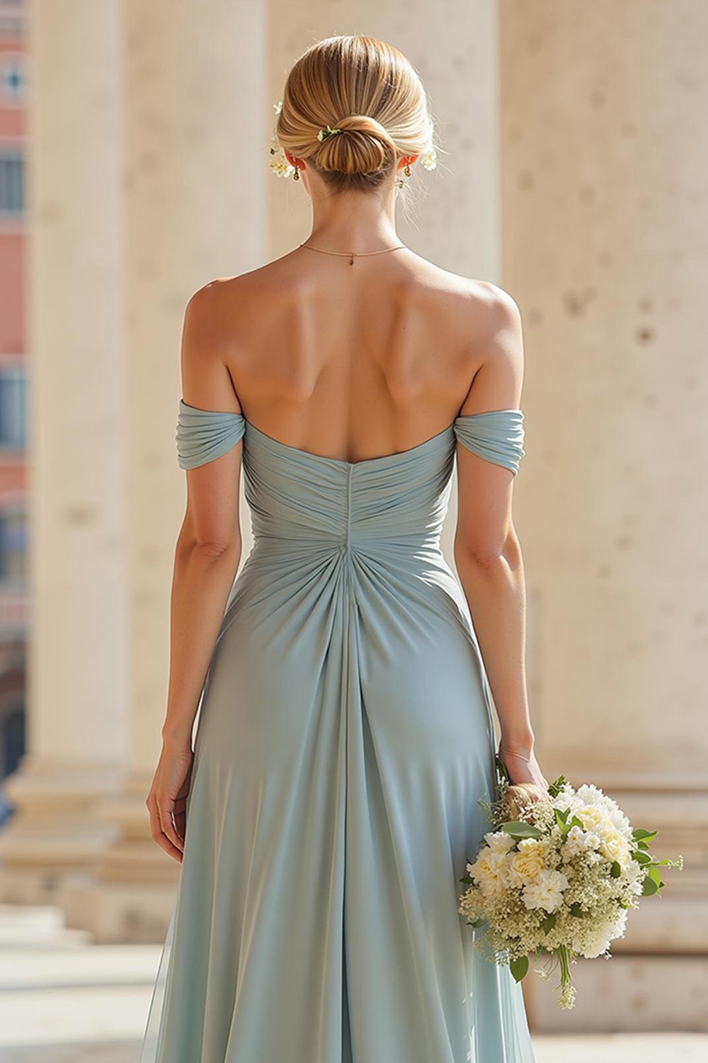 WEDTREND Women A-Line Grey Blue Bridesmaid Dress with Slit Off The Shoulder Sleeveless Pleated Wedding Guest Dress WEDTREND Women A-Line Grey Blue Bridesmaid Dress with Slit Off The Shoulder Sleeveless Pleated Wedding Guest Dress