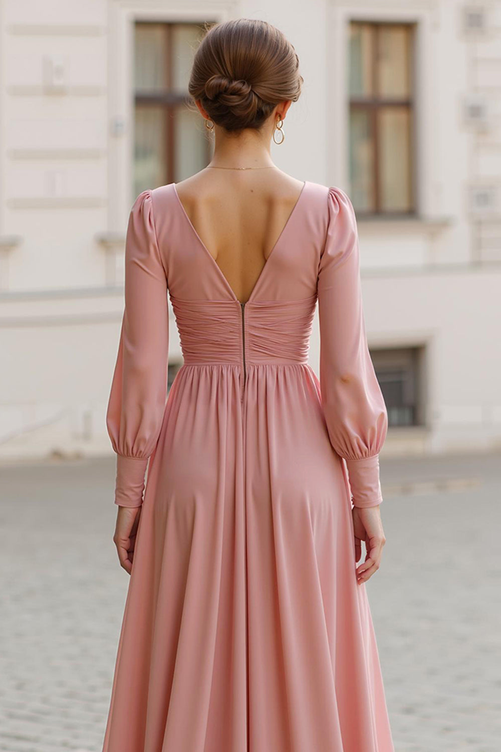 WEDTREND Women Elegant Vintage Mauve Bridesmaid Dress A-Line V-Nevk Long Sleeves Wedding Guest Dress WEDTREND Women Elegant Vintage Mauve Bridesmaid Dress A-Line V-Nevk Long Sleeves Wedding Guest Dress