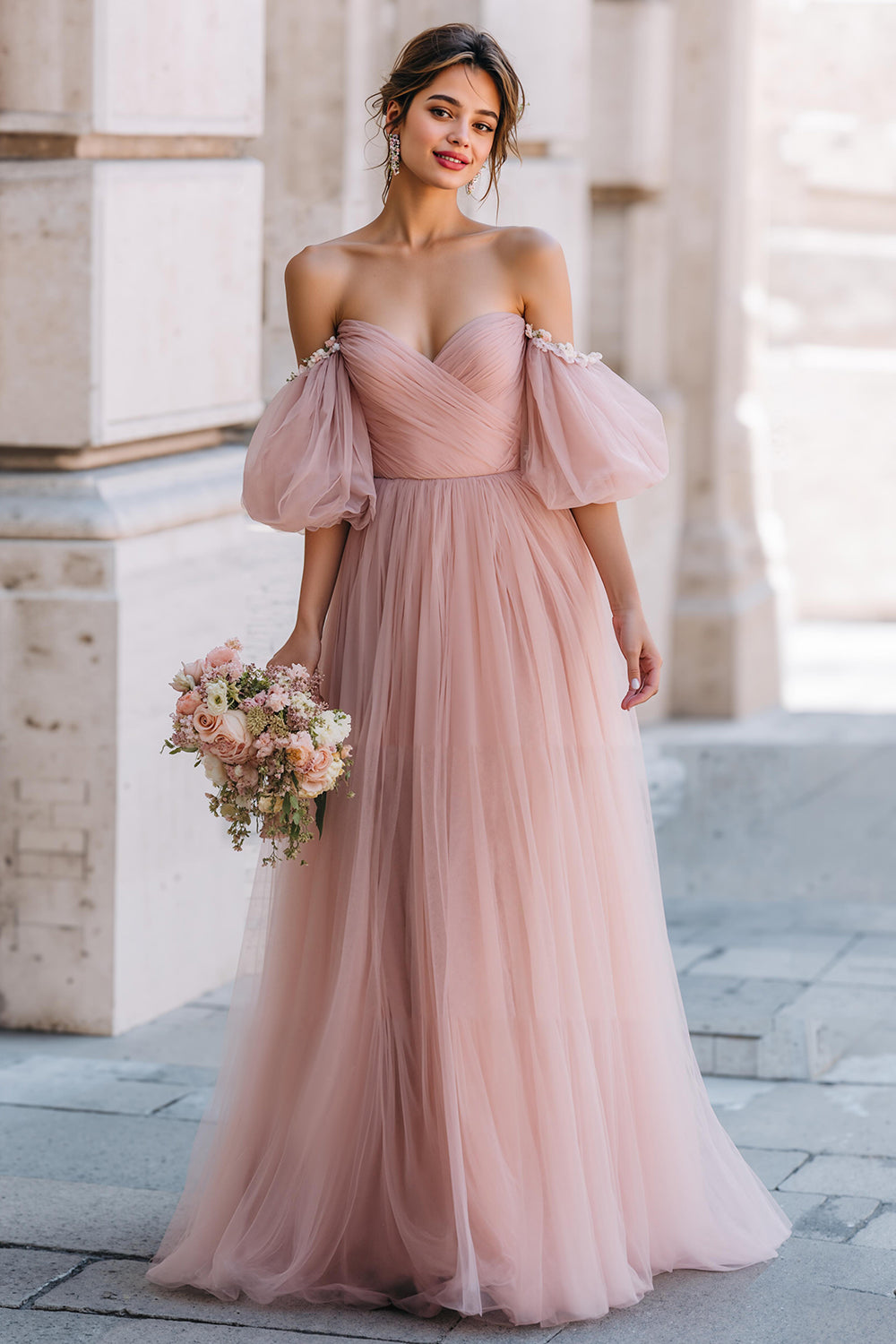 WEDTREND Women Off The Shoulder Bridesmaid Dress A-Line Flutter Sleeves Dusty Rose Wedding Guest Dress WEDTREND Women Off The Shoulder Bridesmaid Dress A-Line Flutter Sleeves Dusty Rose Wedding Guest Dress