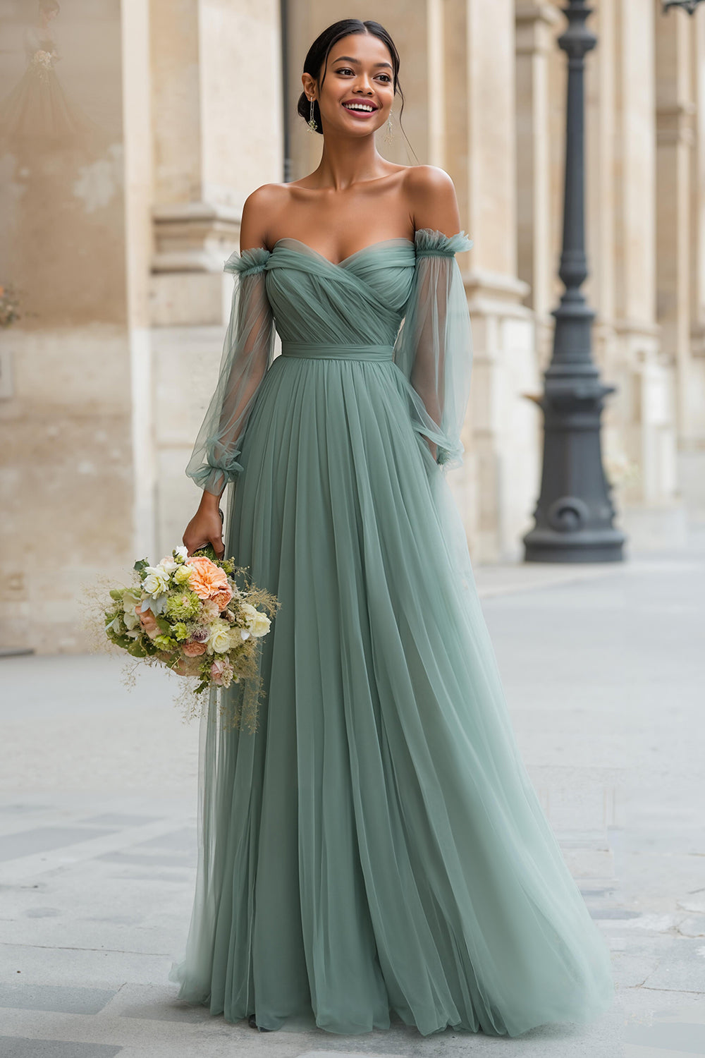 WEDTREND Women Eucalyptus Bridesmaid Dress A-Line Off The Shoulder Ruched Wedding Guest Dress WEDTREND Women Eucalyptus Bridesmaid Dress A-Line Off The Shoulder Ruched Wedding Guest Dress