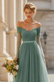 Eucalyptus Tulle A-Line Off The Shoulder Long Bridesmaid Dress