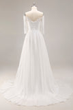 White A Line Off the Shoulder Lace Half Sleeve Wedding Dress